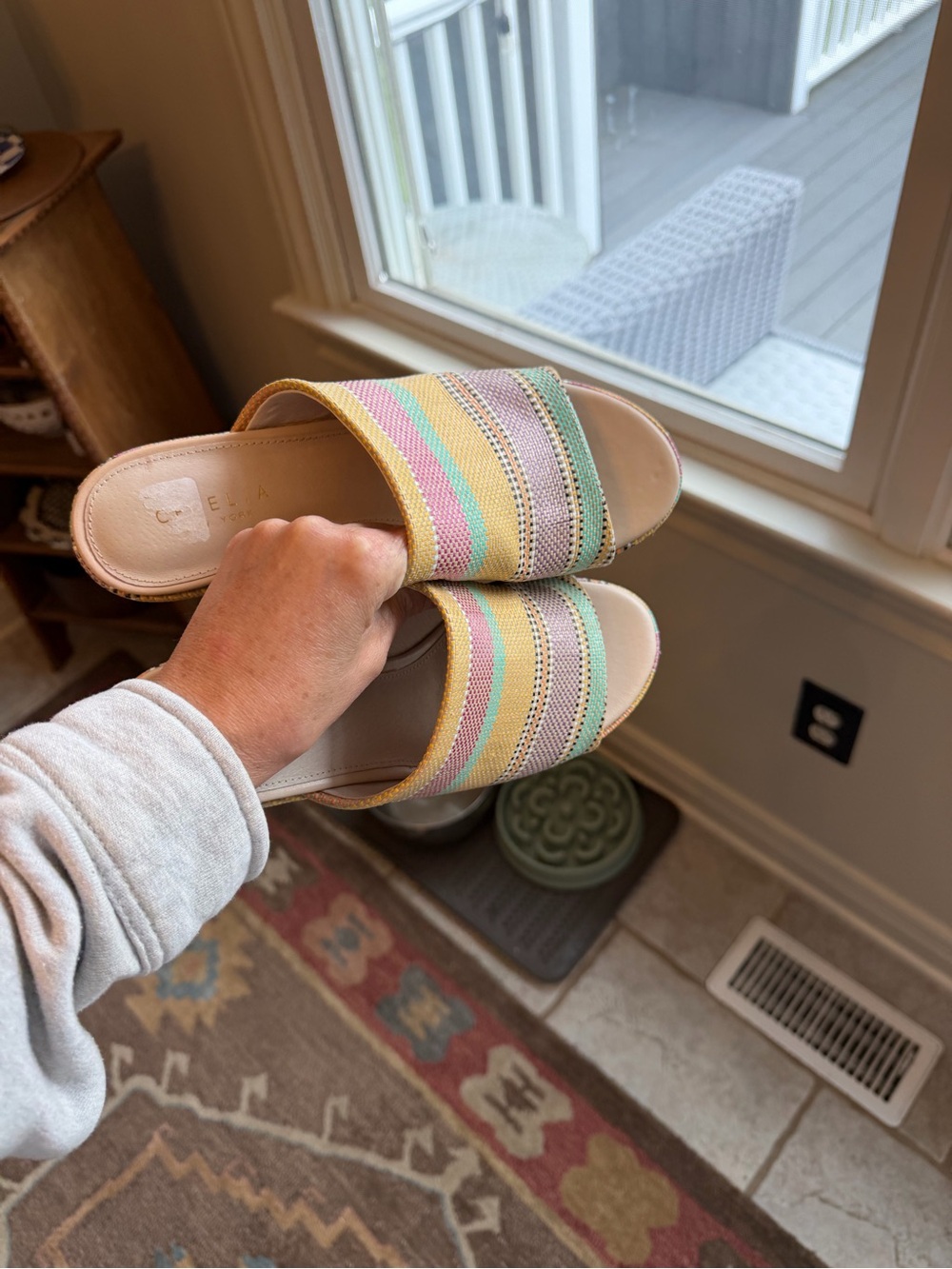 CECILIA NEW YORK Multicolor Woven Platform Mule in Yellow, Pink & Mint - Picture 6 of 9